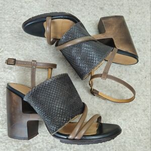 Ellen Verbeek Wood Cutout Block Brown Snakeprint Heels Size 37